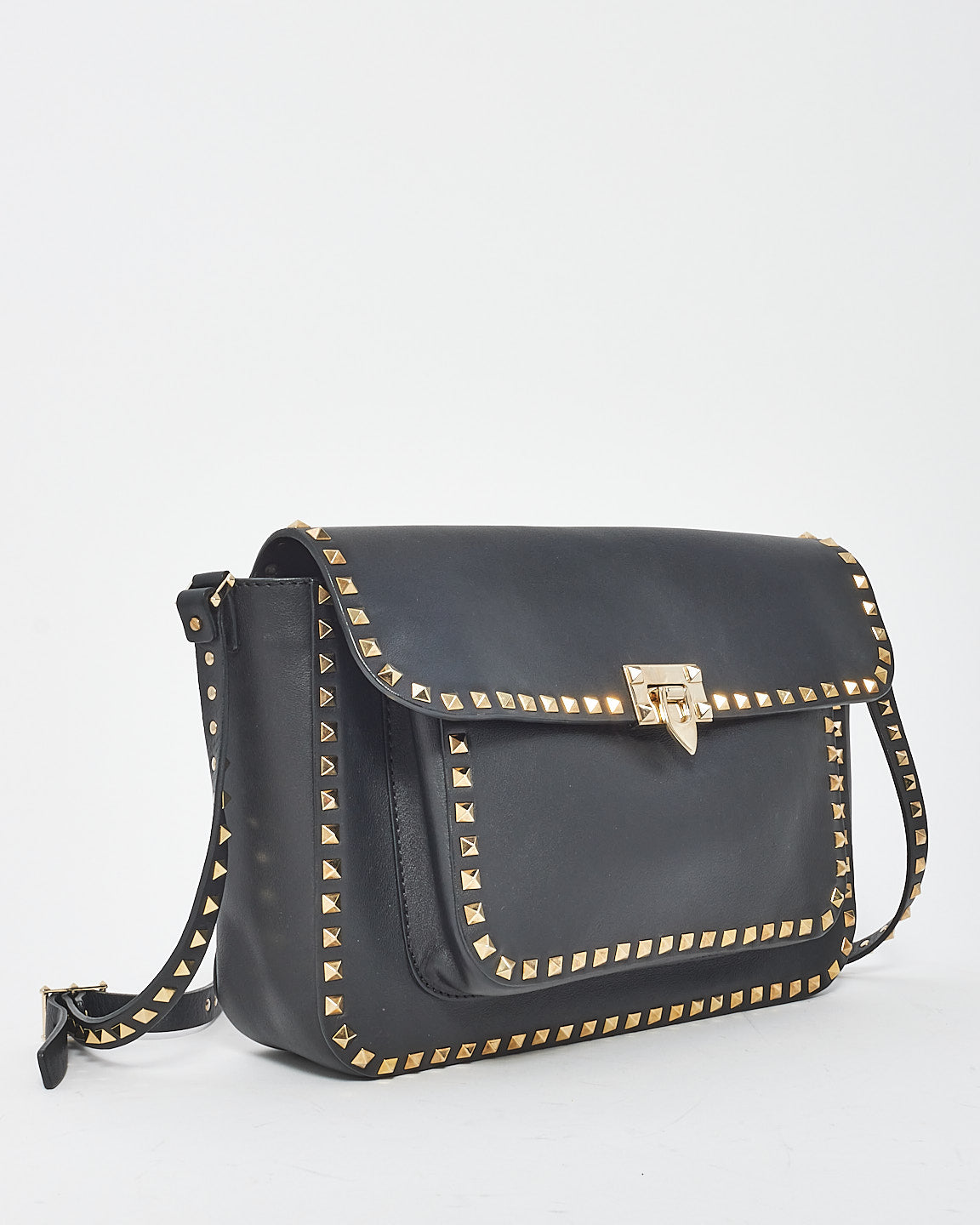 Sac à bandoulière Rockstud à rabat en cuir noir avec poche avant Valentino