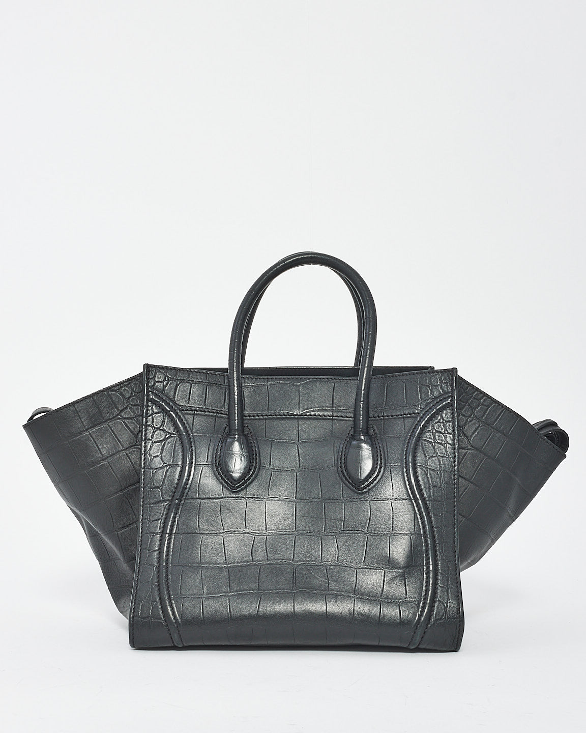 Celine Black Croc Embossed Leather Phantom Luggage Medium Tote Bag