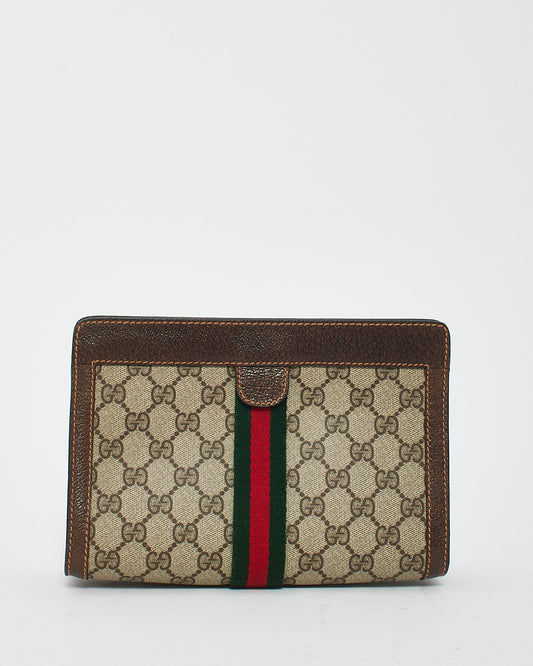 Gucci Vintage Brown Web Canvas Cosmetic Bag Clutch