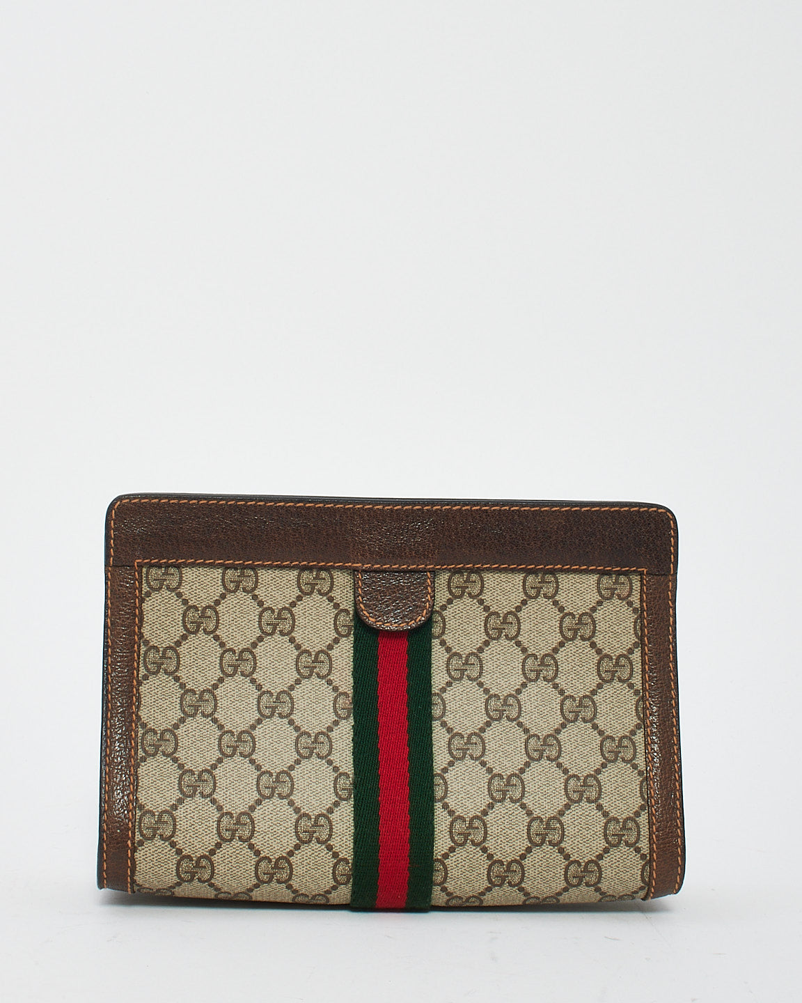 Gucci Vintage Brown Web Canvas Cosmetic Bag Clutch