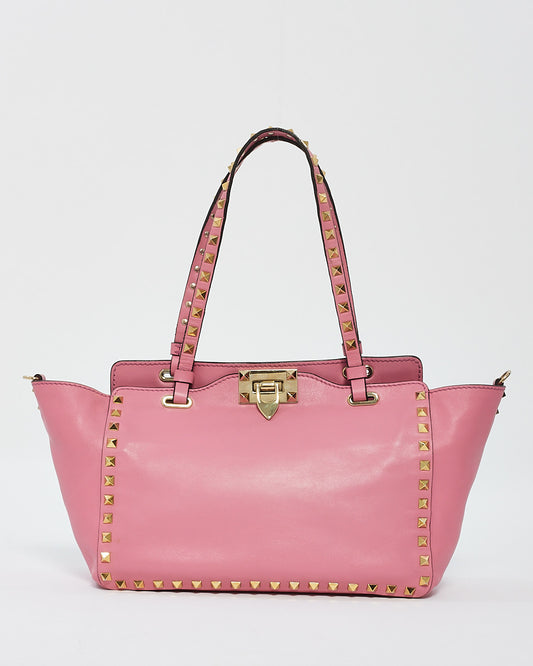 Sac cabas Rockstud en cuir rose Valentino