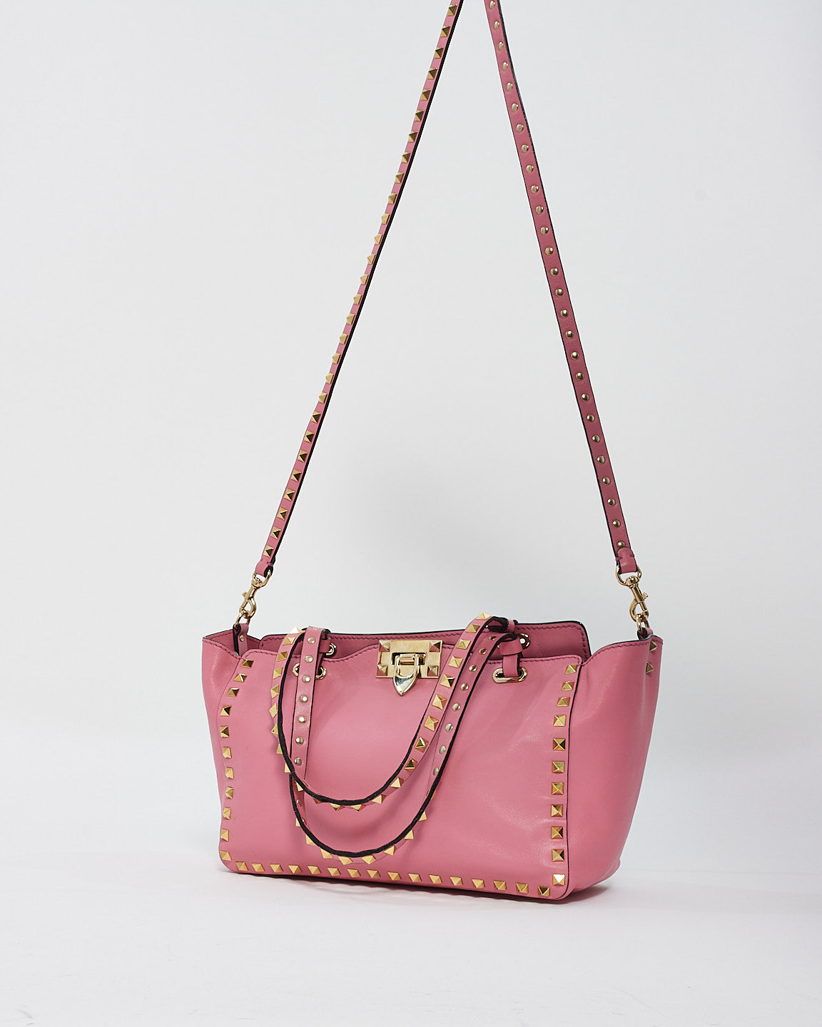 Sac cabas Rockstud en cuir rose Valentino