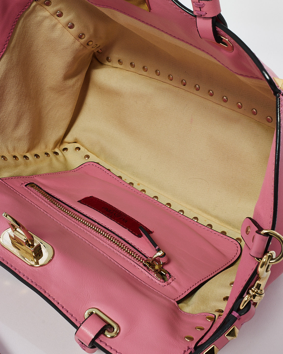 Valentino Pink Leather Rockstud Tote Bag