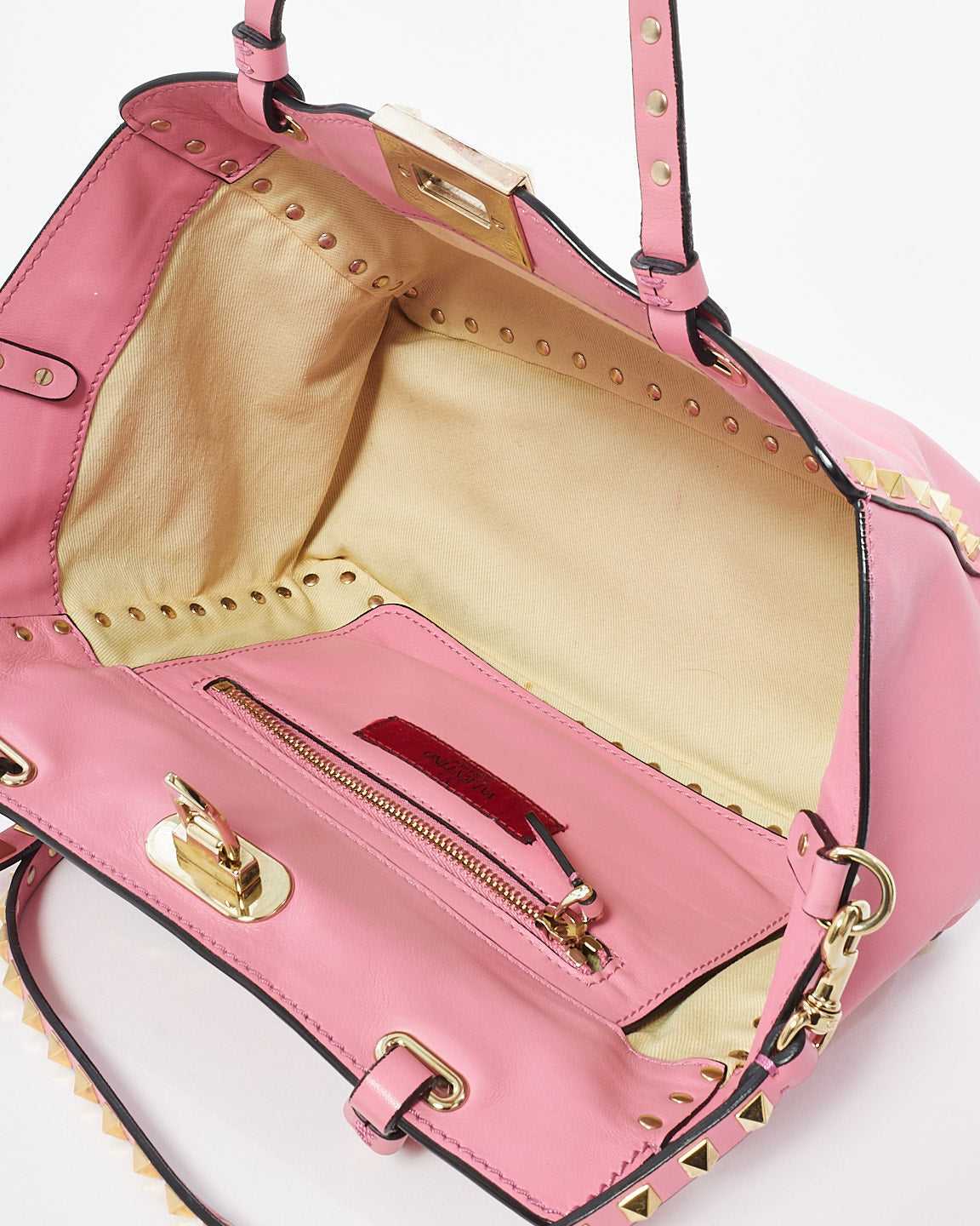 Sac cabas Rockstud en cuir rose Valentino