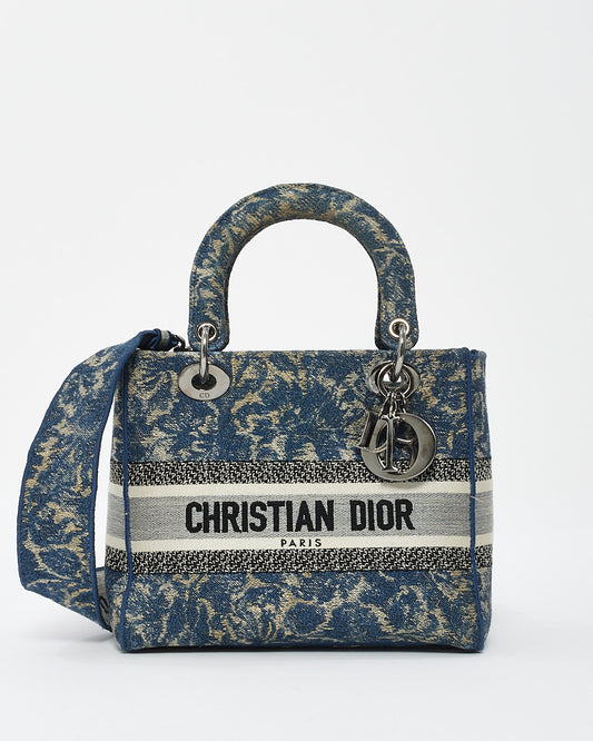 Sac Lady D-Lite moyen en toile brodée Jardin Magique en denim bleu Dior