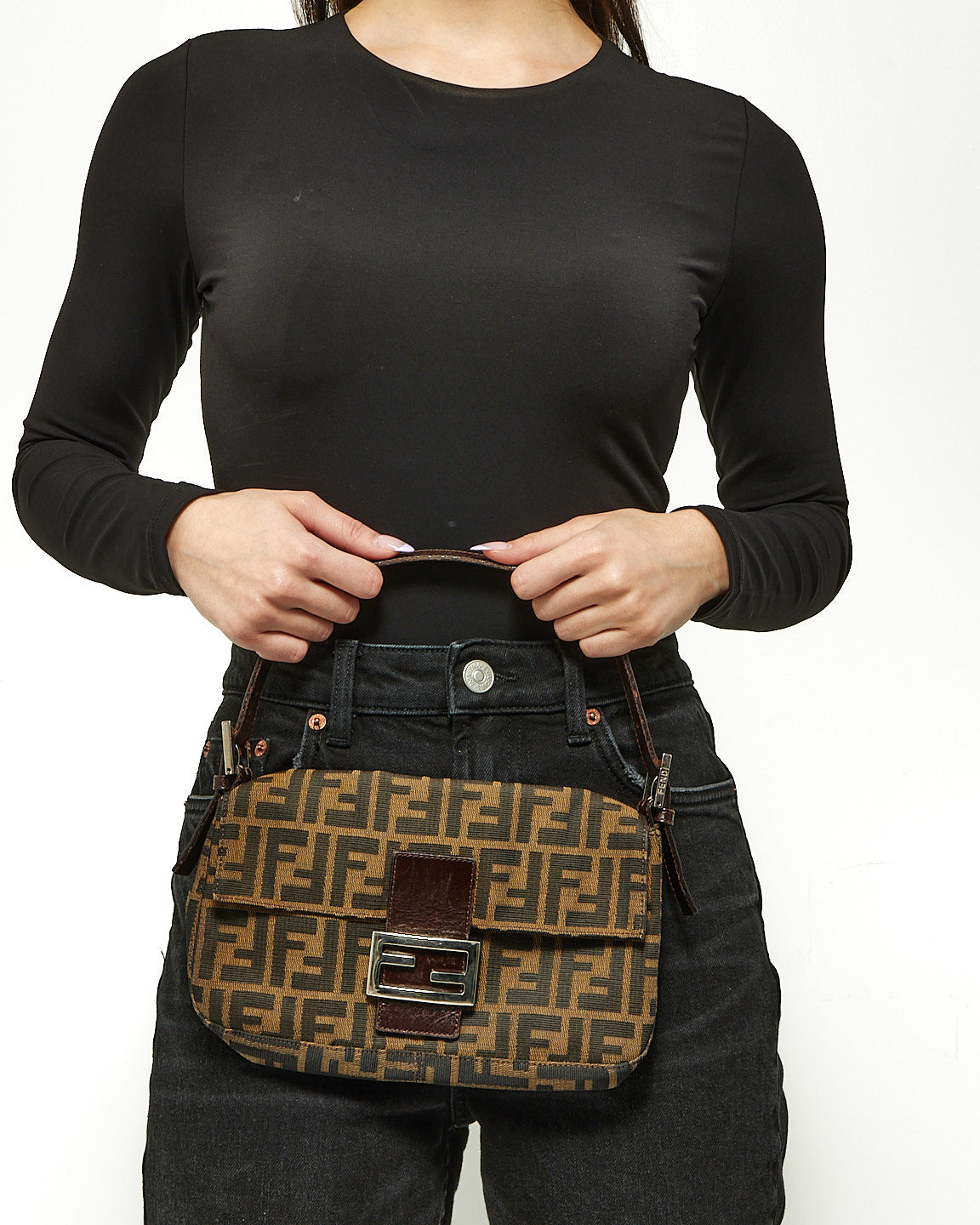 Fendi Brown Zucca Print Canvas Baguette Shoulder Bag