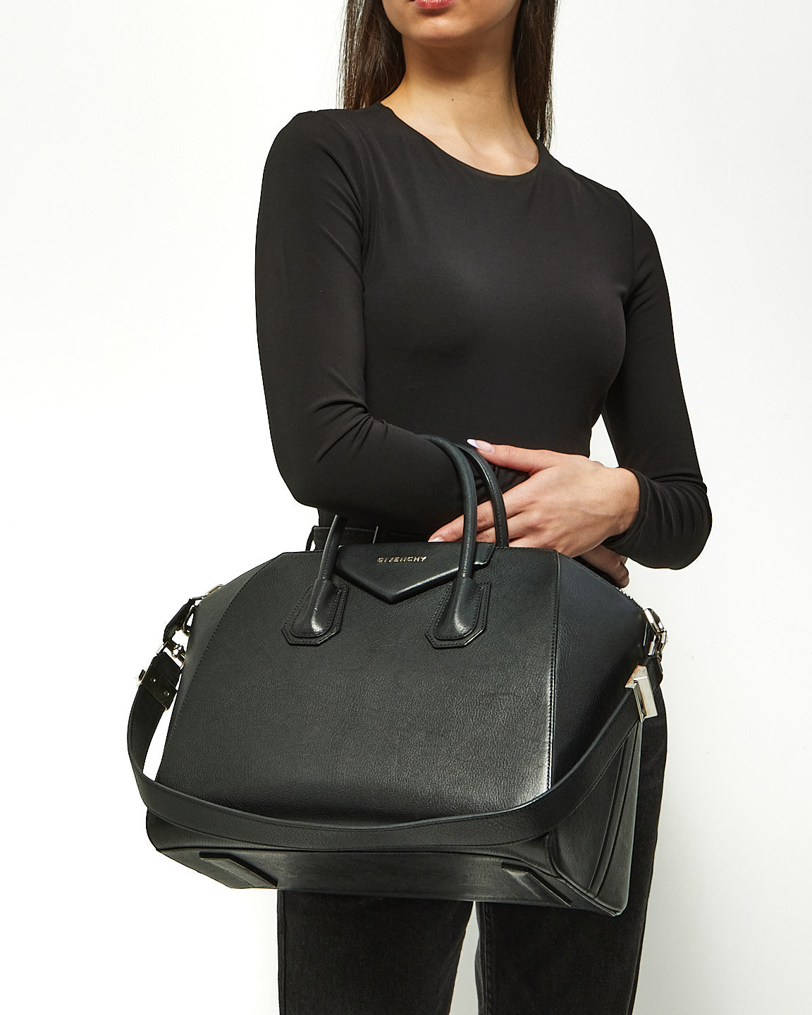 Givenchy Black Grained Medium Antigona Bag