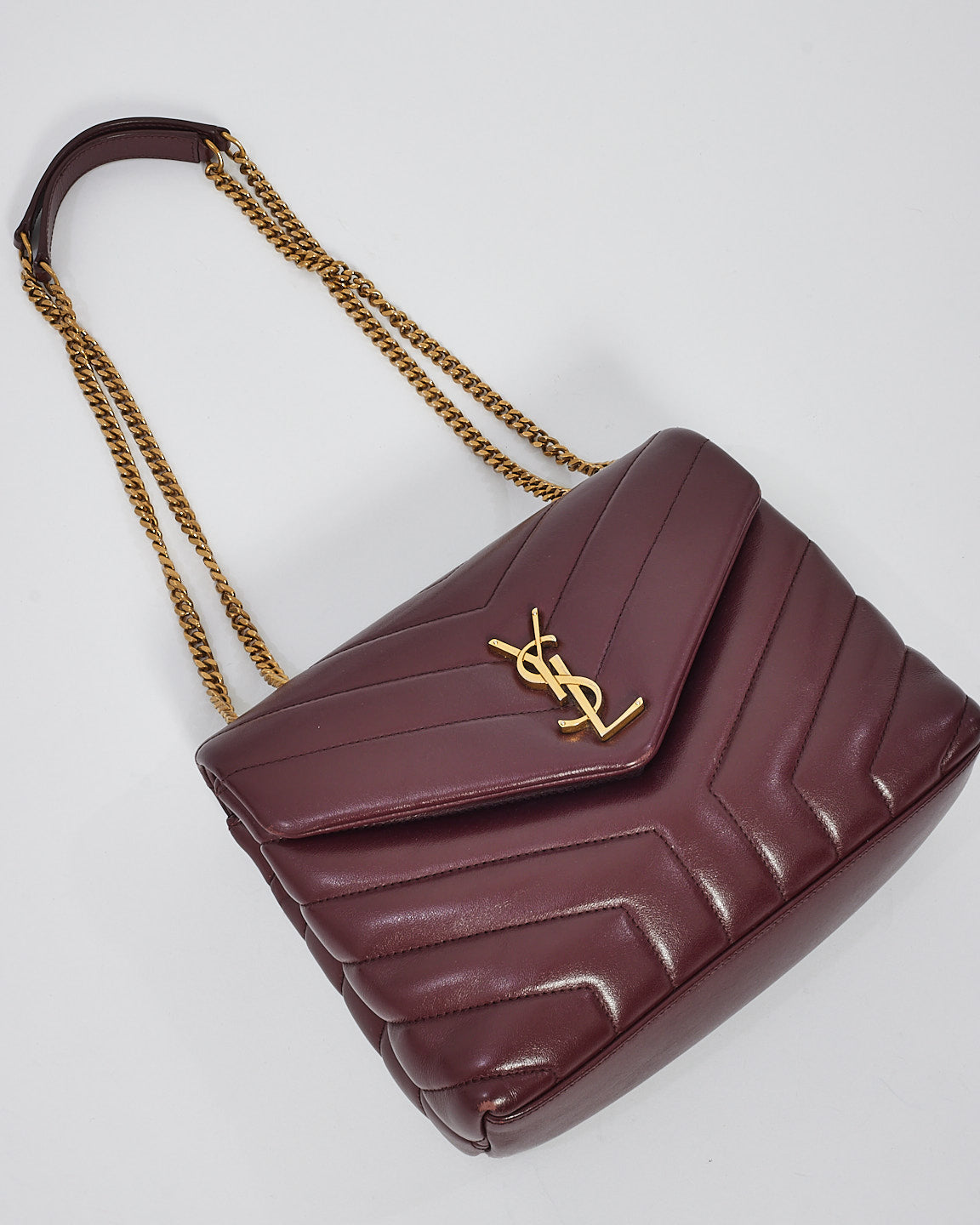 Saint Laurent Burgundy Matlassé Leather Small Loulou Shoulder Bag