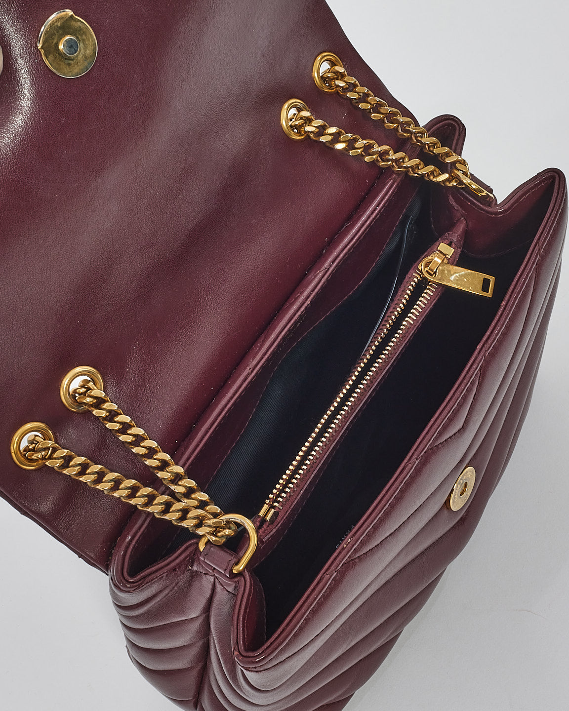 Saint Laurent Burgundy Matlassé Leather Small Loulou Shoulder Bag