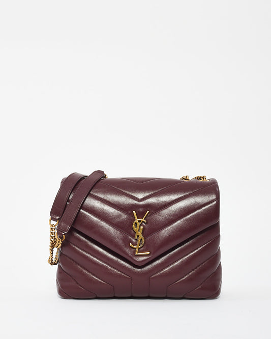 Saint Laurent Burgundy Matlassé Leather Small Loulou Shoulder Bag