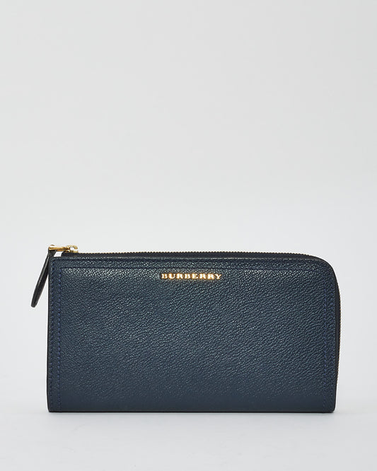 Burberry Navy Leather Long Zip Wallet