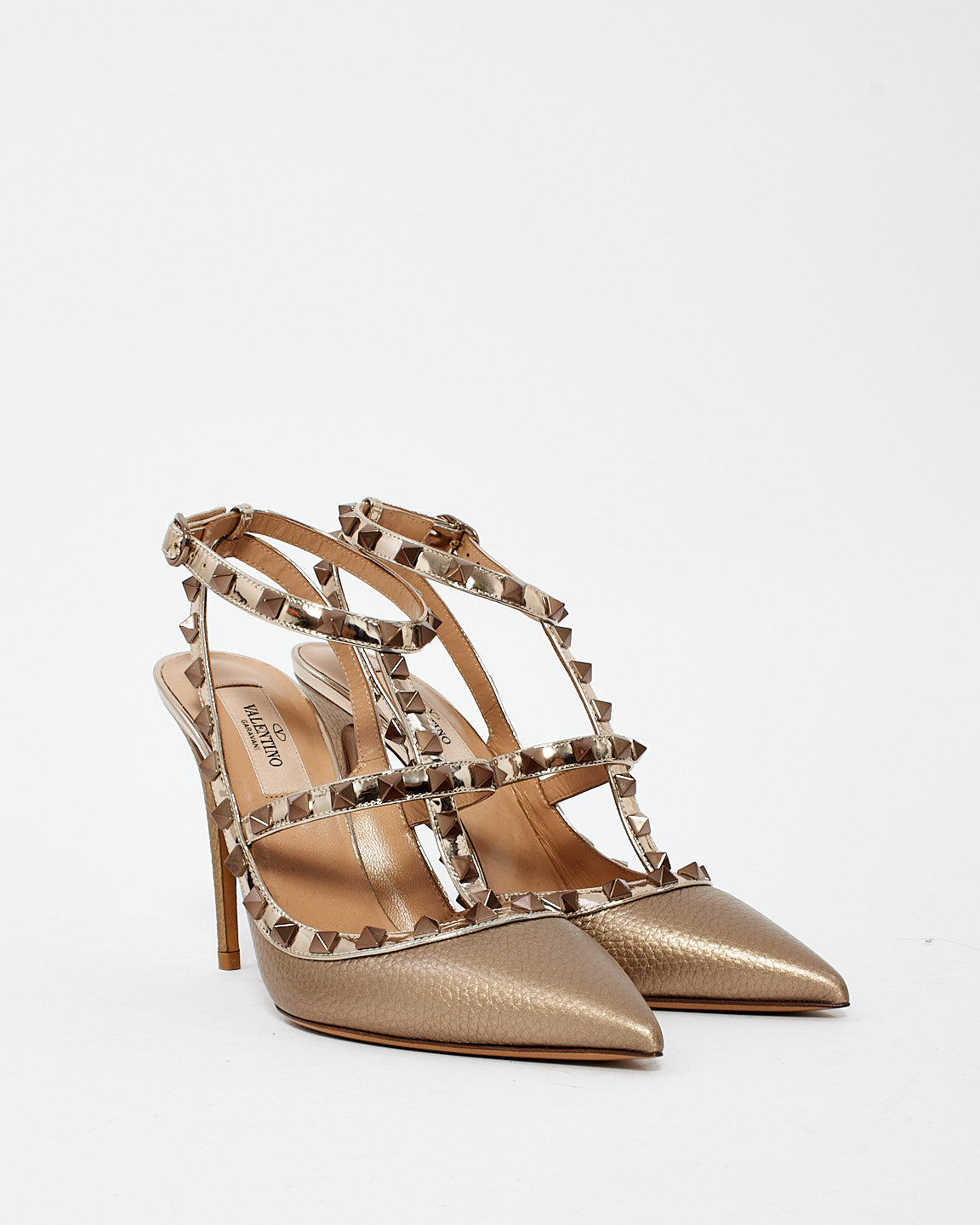 Valentino Gold Leather Rockstud Pumps - 38