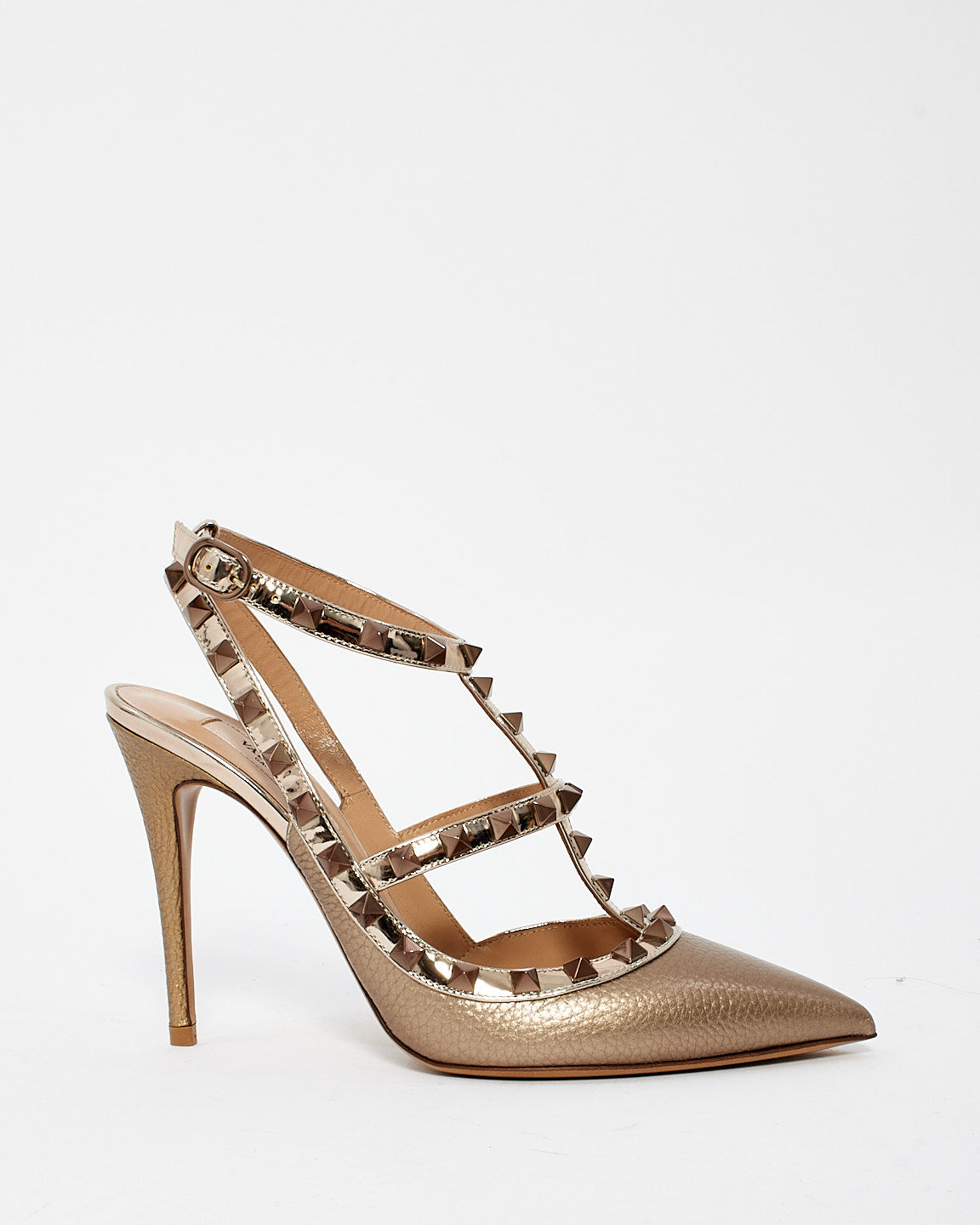 Valentino Gold Leather Rockstud Pumps - 38