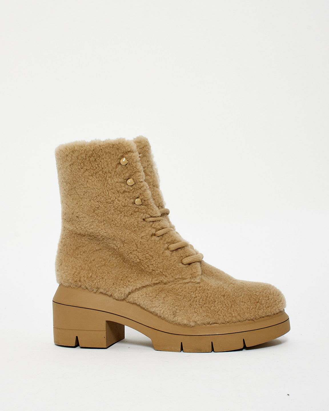 Stuart Weitzman Beige Shearling McKenzee Combat Boots - 38.5