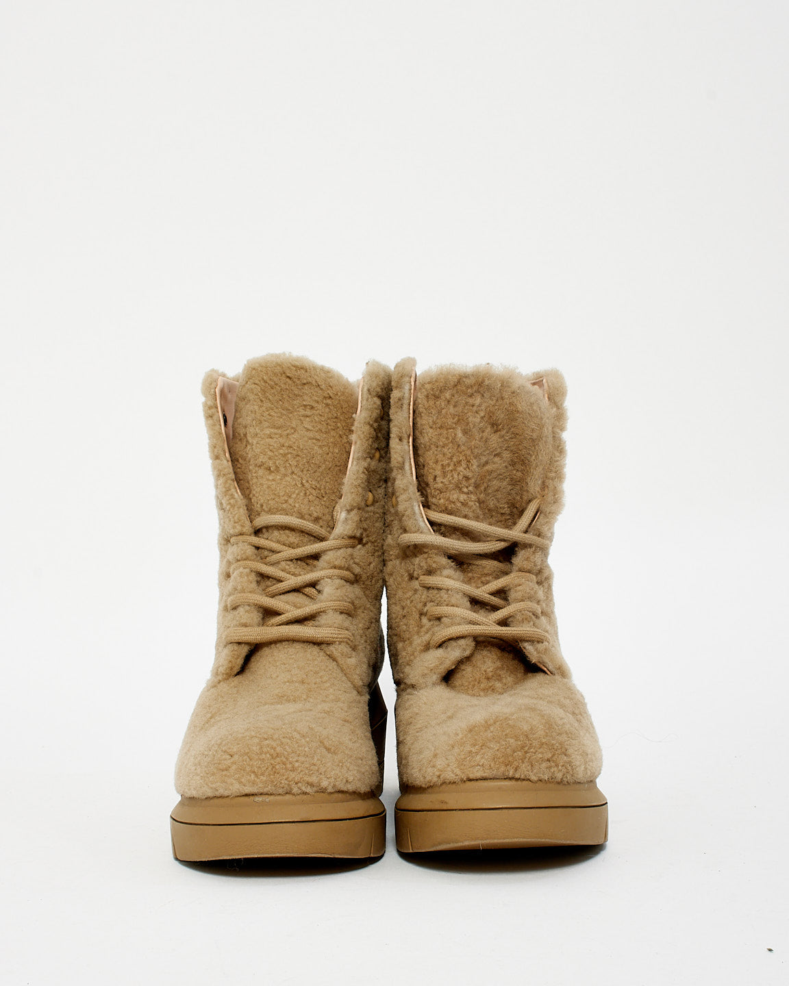 Stuart Weitzman Beige Shearling McKenzee Combat Boots - 38.5