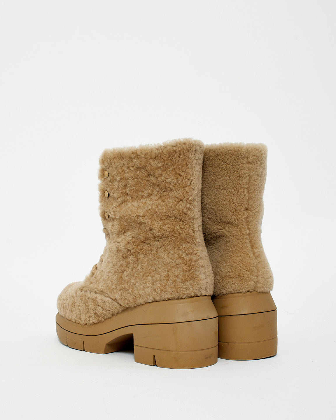 Stuart Weitzman Beige Shearling McKenzee Combat Boots - 38.5