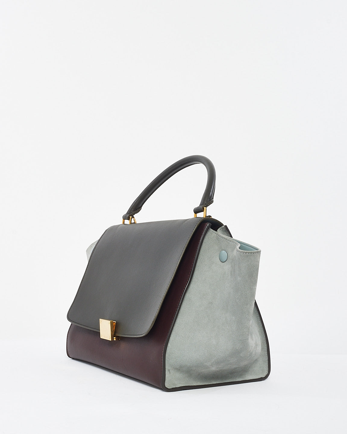 Celine Burgundy Leather and Grey Suede Tri-Color Trapeze Bag