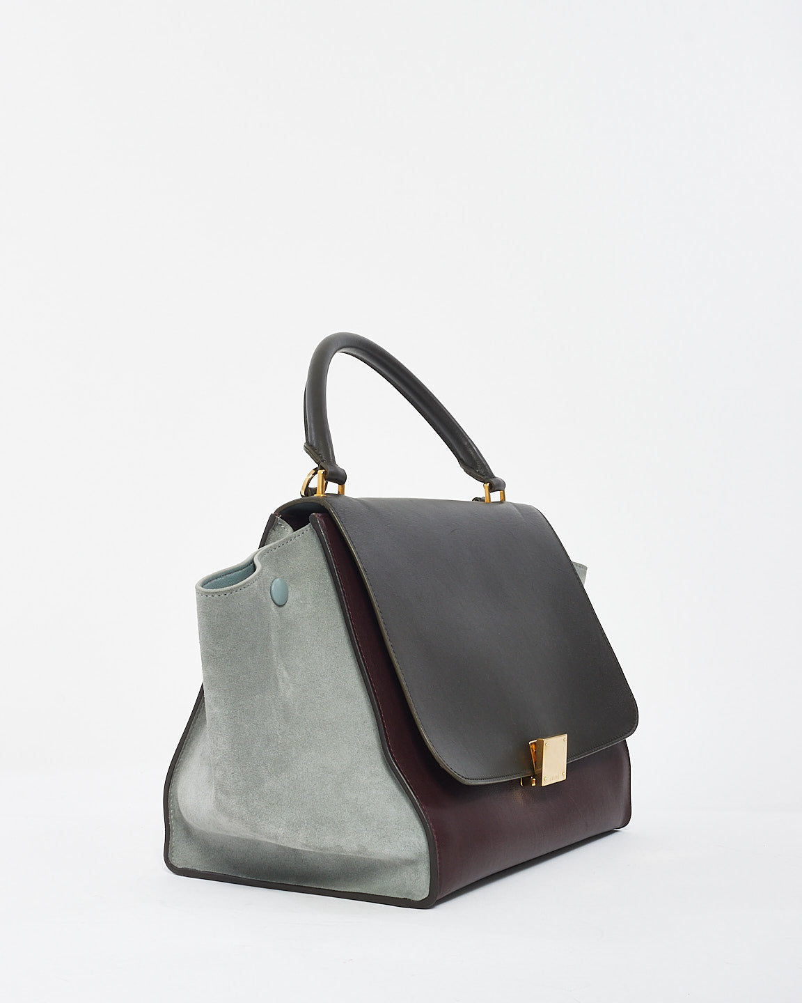 Celine Burgundy Leather and Grey Suede Tri-Color Trapeze Bag