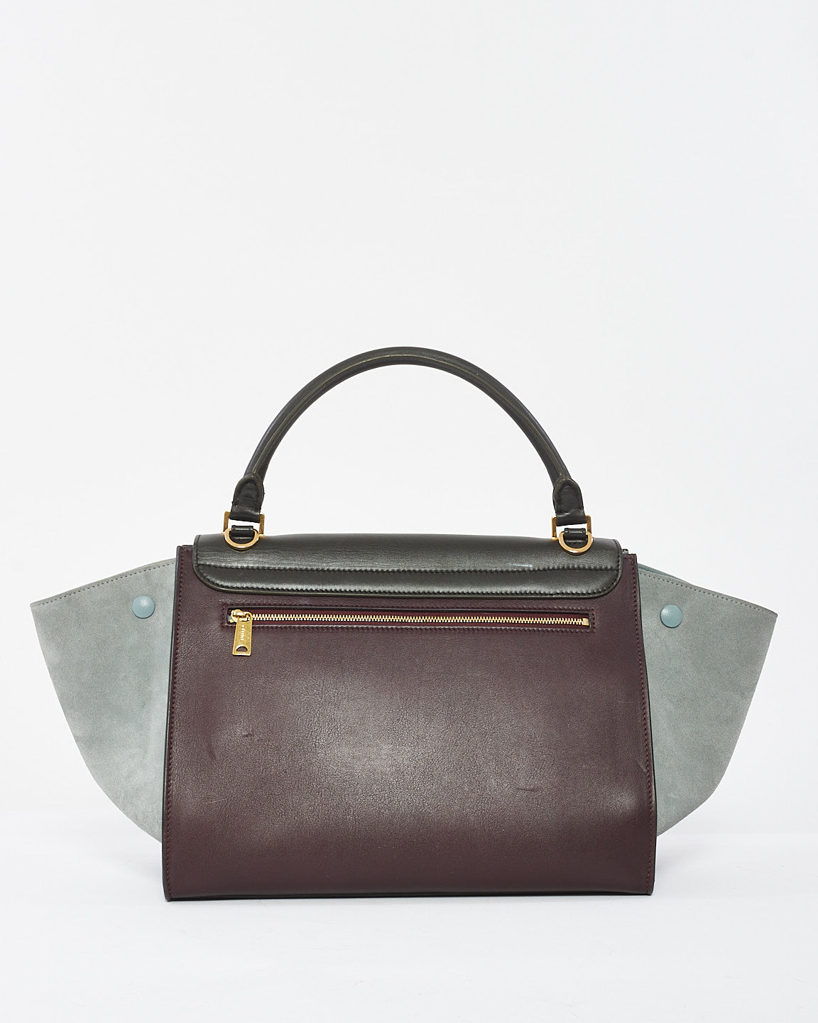 Celine Burgundy Leather and Grey Suede Tri-Color Trapeze Bag