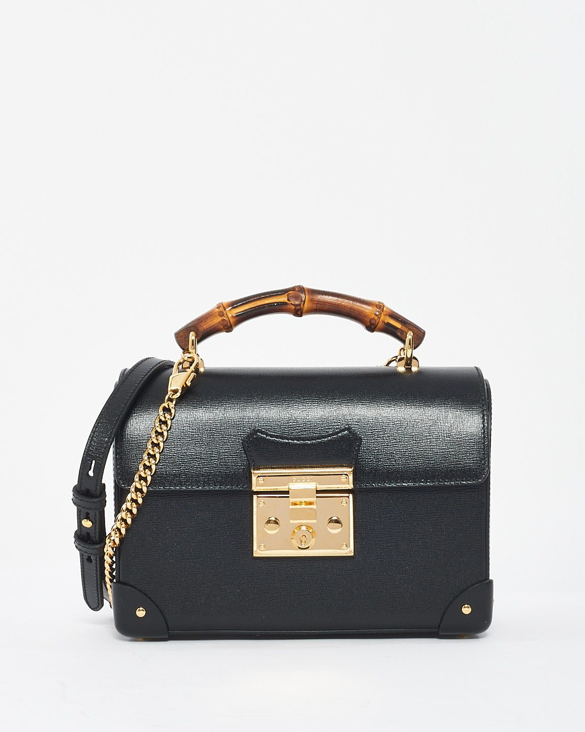 Gucci Black Leather Small Bamboo Padlock Bag