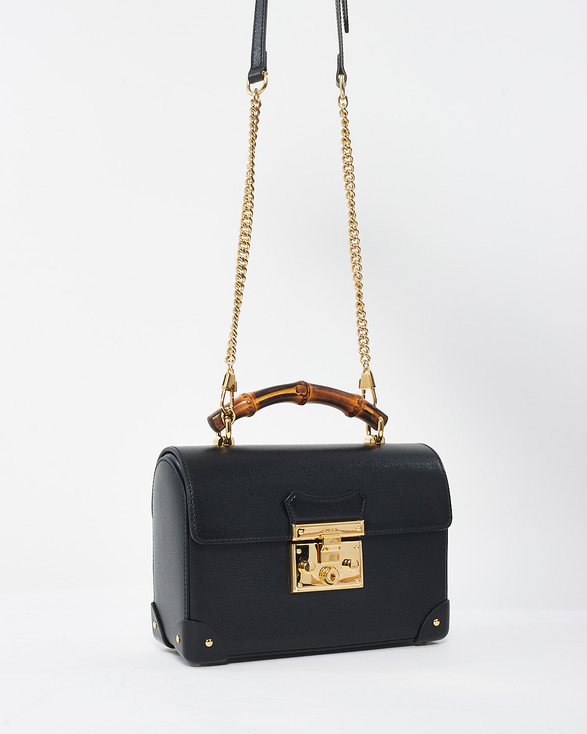 Gucci Black Leather Small Bamboo Padlock Bag