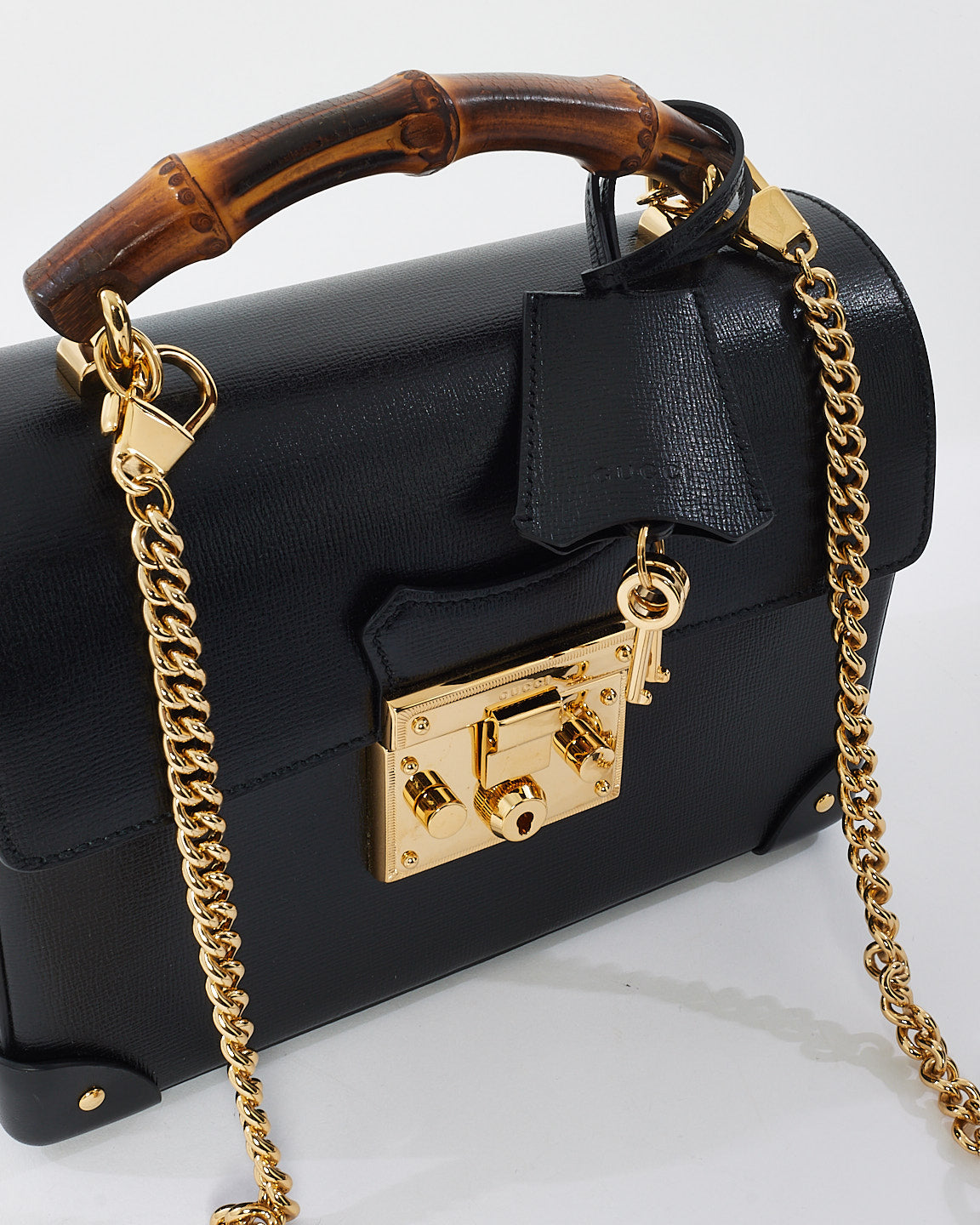 Gucci Black Leather Small Bamboo Padlock Bag