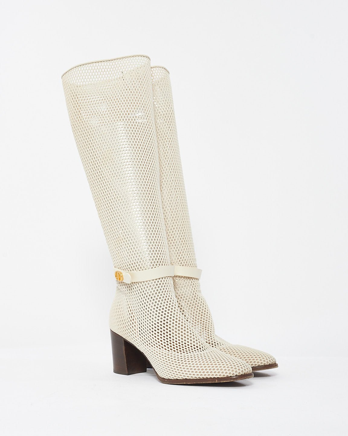 Dior Off White Fabric Empreinte Montaigne Knee High Boots 70mm - 40