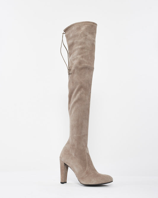 Stuart Weitzman Grey Suede Highland Stretch Suede Over-The-Knee Boots - 7