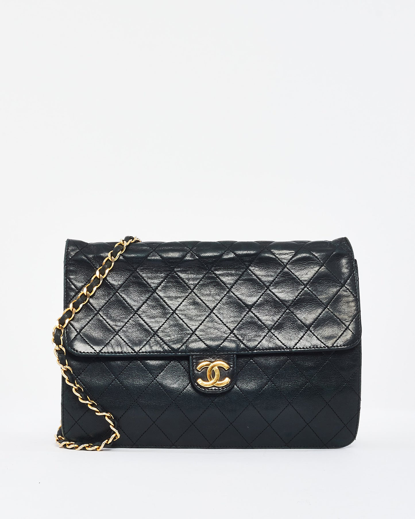 Chanel Vintage Black Quilted Lambskin Leather Single Flap Bag