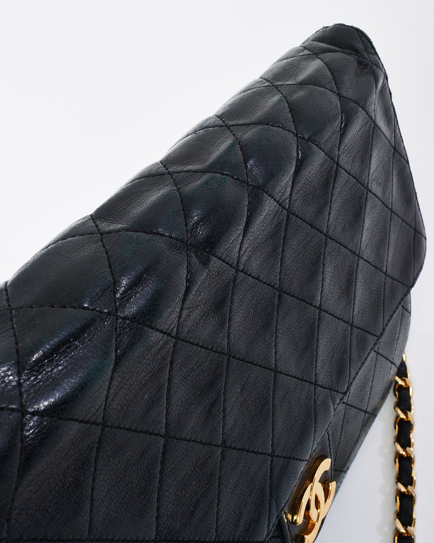 Chanel Vintage Black Quilted Lambskin Leather Single Flap Bag