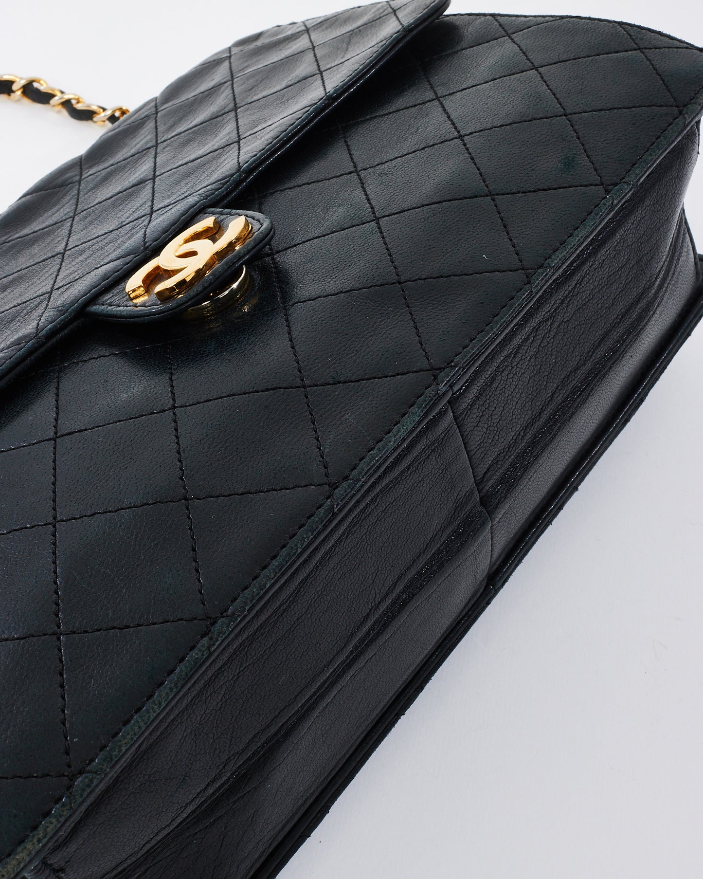 Chanel Vintage Black Quilted Lambskin Leather Single Flap Bag