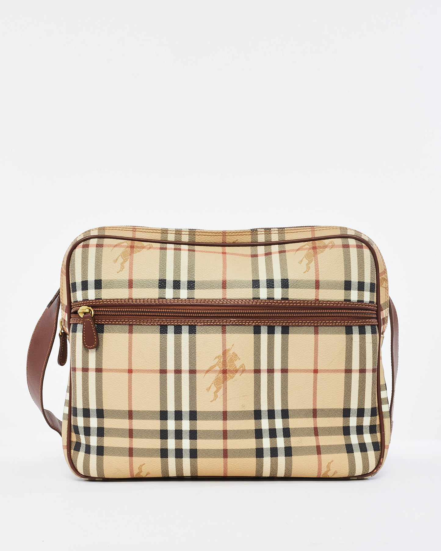 Burberry Vintage Beige Haymarket Check Coated Canvas Large Messenger Bag