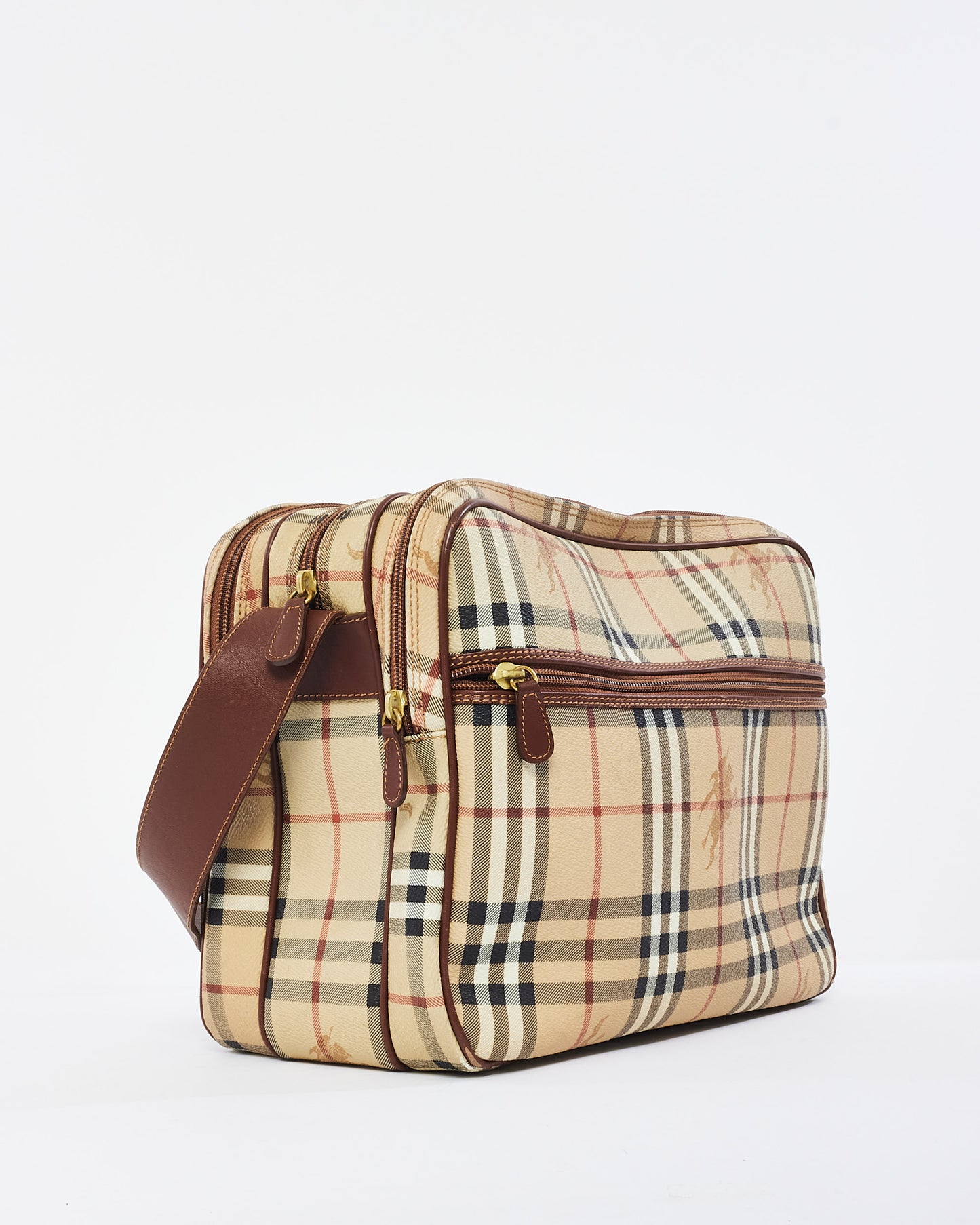 Burberry Vintage Beige Haymarket Check Coated Canvas Large Messenger Bag