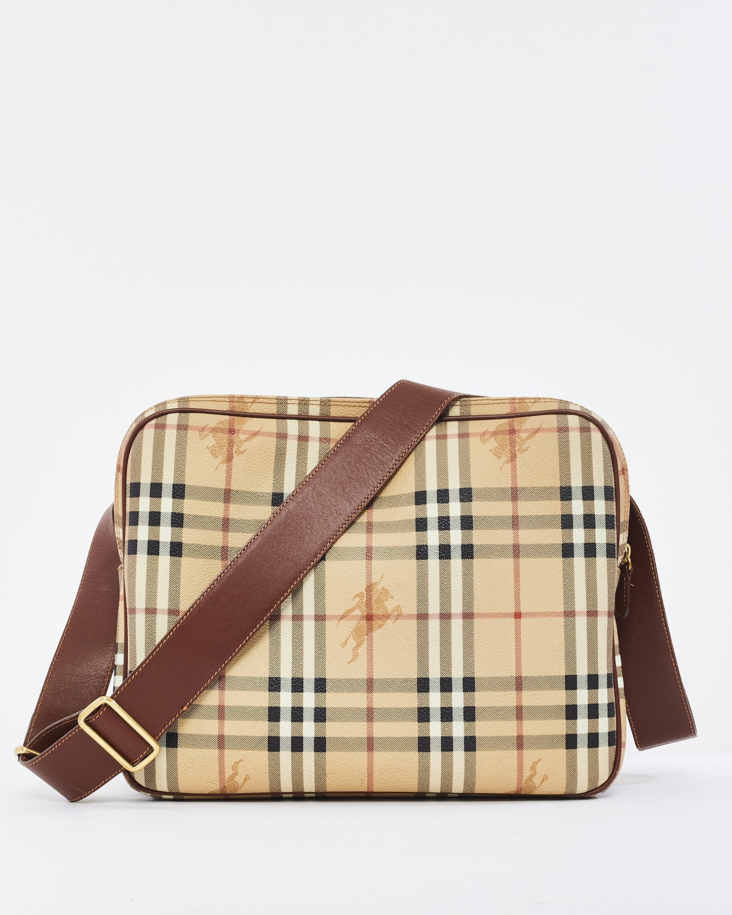 Burberry Vintage Beige Haymarket Check Coated Canvas Large Messenger Bag