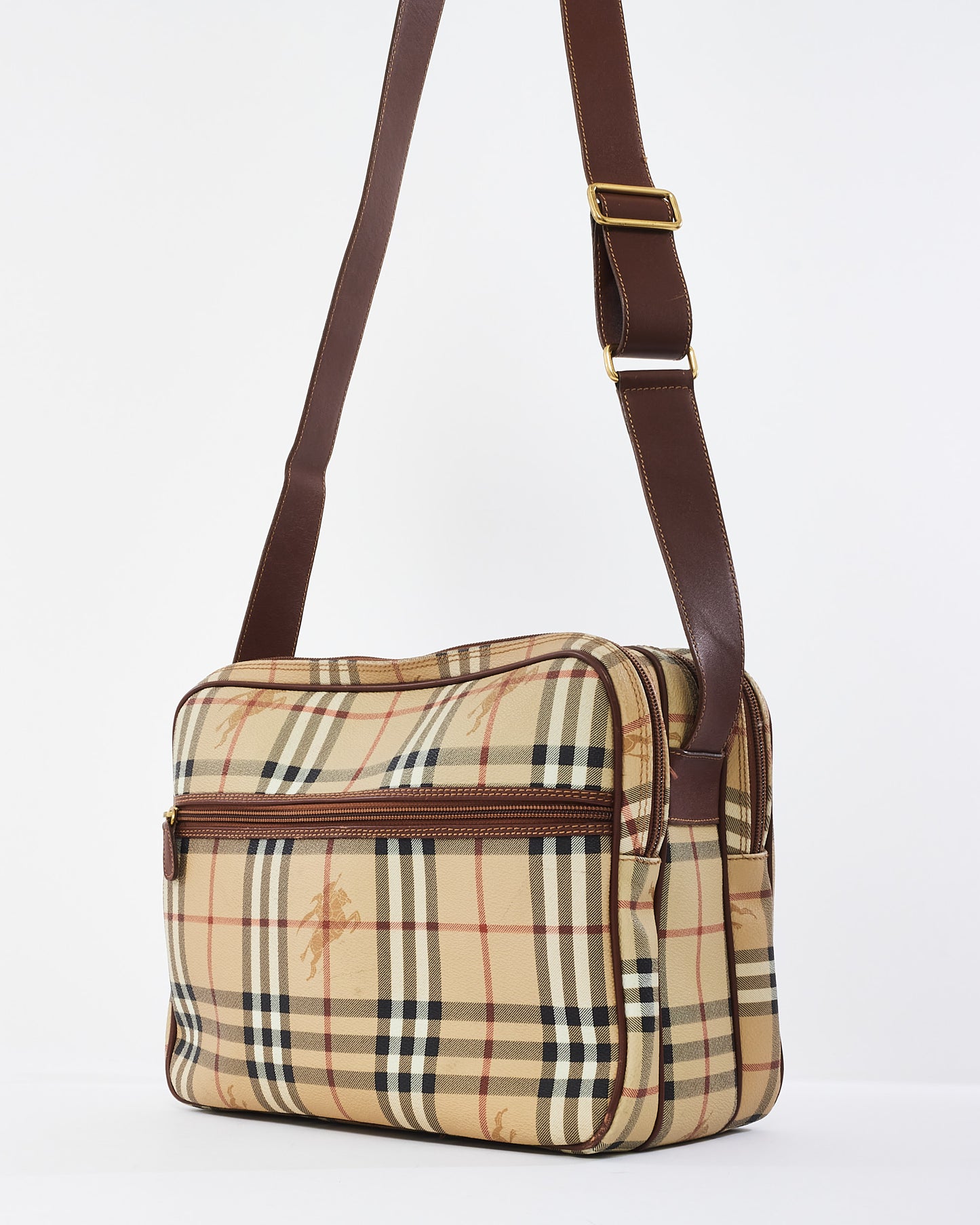 Burberry Vintage Beige Haymarket Check Coated Canvas Large Messenger Bag