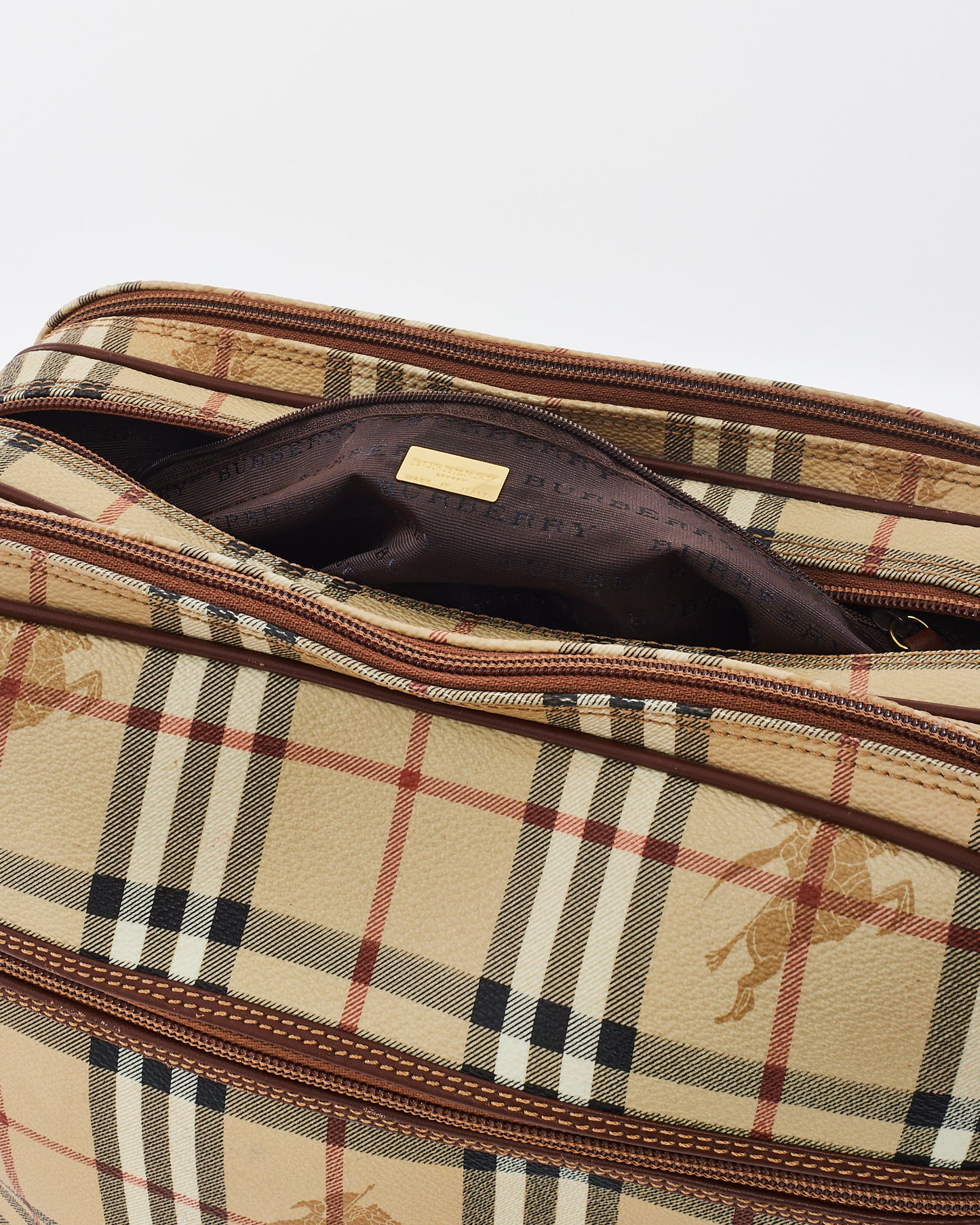 Burberry Vintage Beige Haymarket Check Coated Canvas Large Messenger Bag