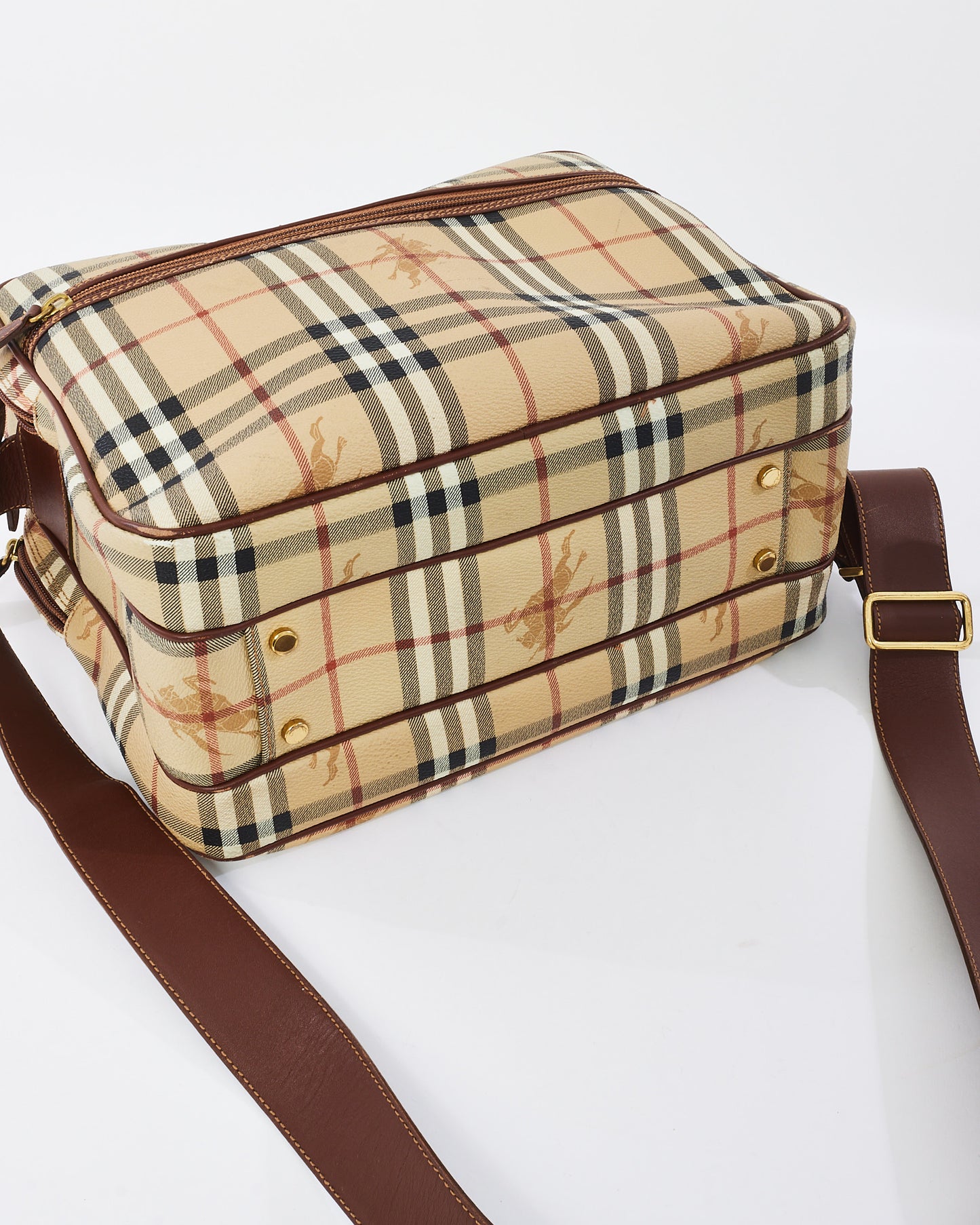 Burberry Vintage Beige Haymarket Check Coated Canvas Large Messenger Bag