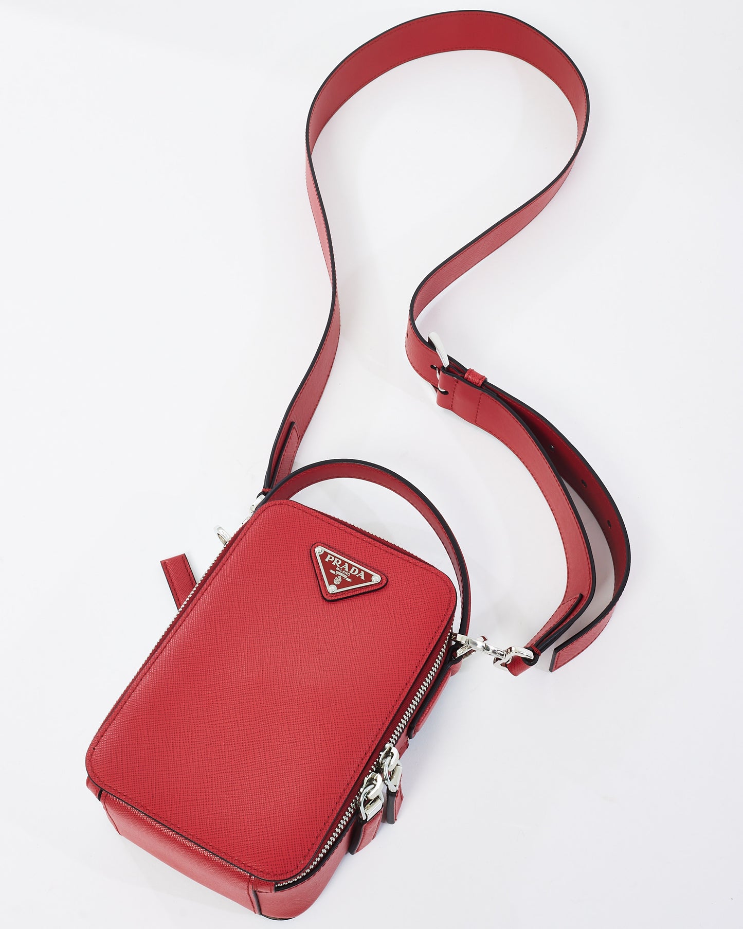 Prada Red Saffiano Leather Brique Vertical Crossbody Bag