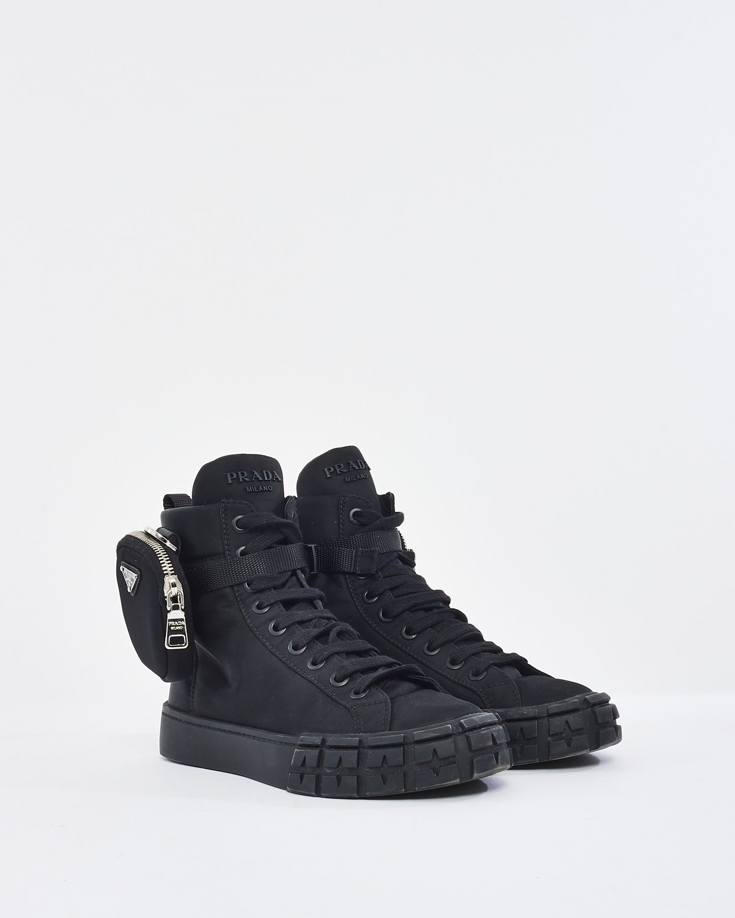 Prada Black Re-nylon Pouch Detail High-top Sneakers -  39