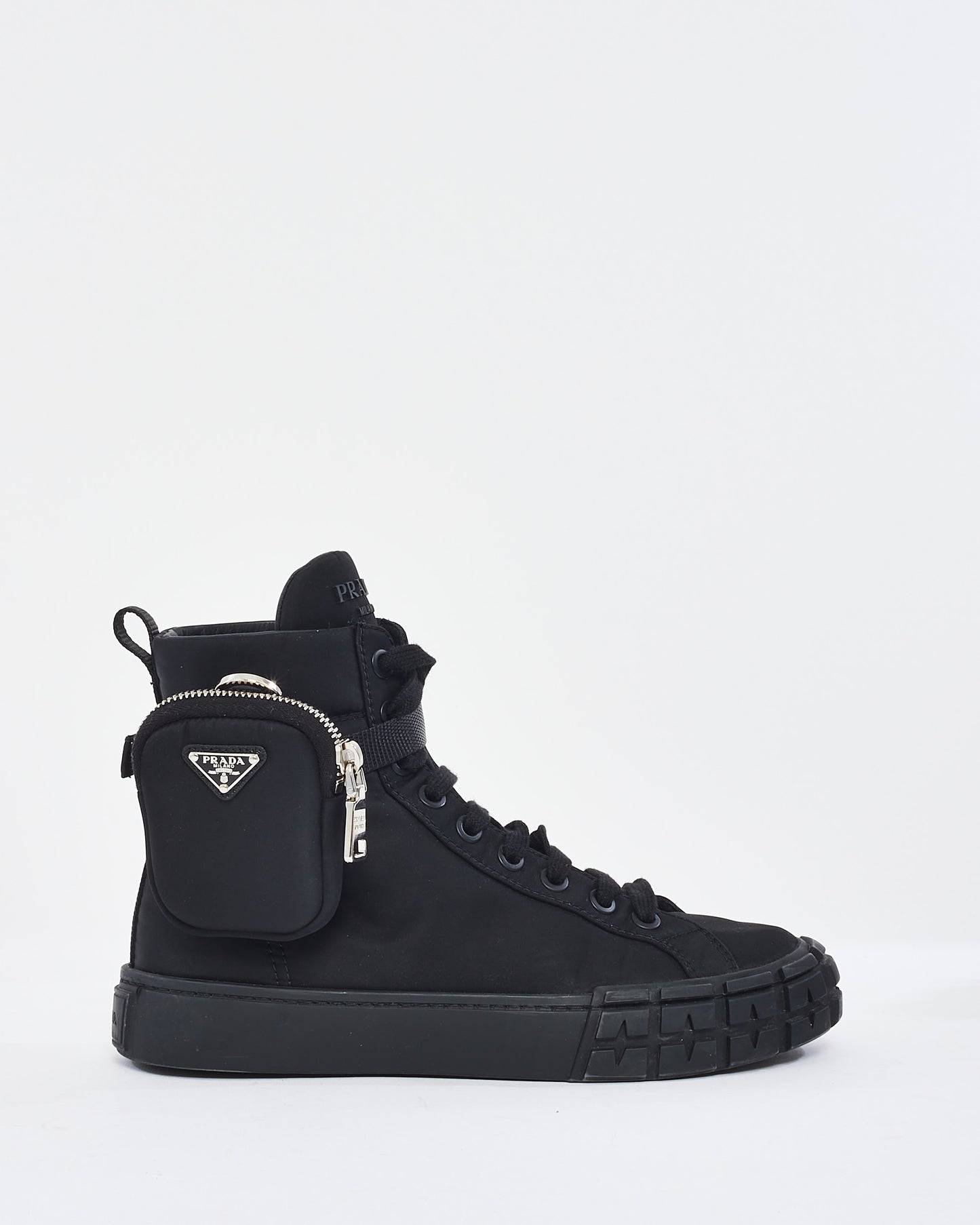 Prada Black Re-nylon Pouch Detail High-top Sneakers -  39