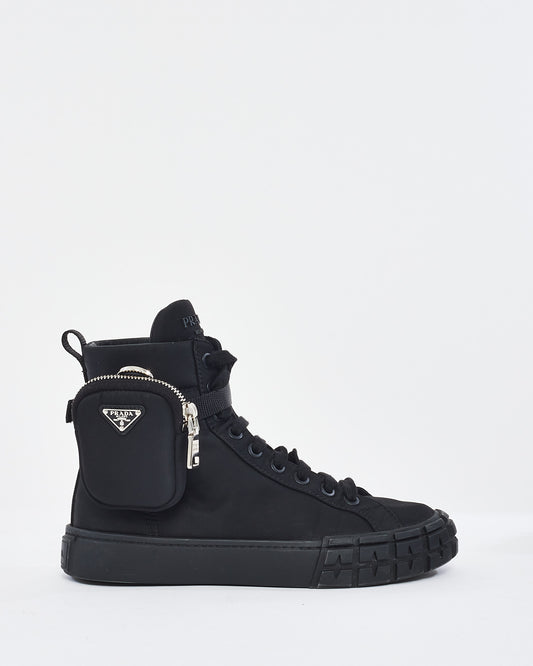 Prada Black Re-nylon Pouch Detail High-top Sneakers -  39