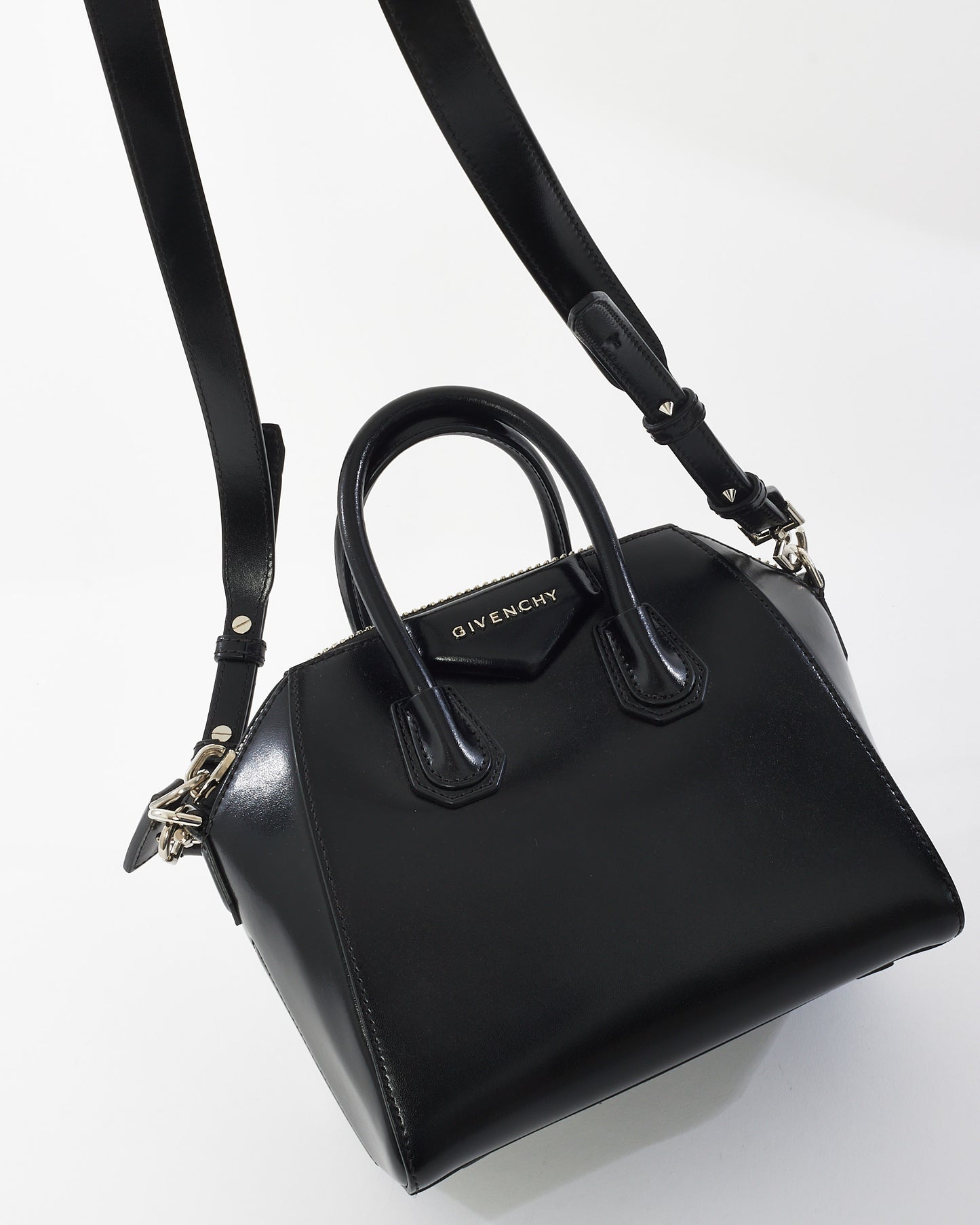 Givenchy Black Glazed Leather Mini Antigona Bag