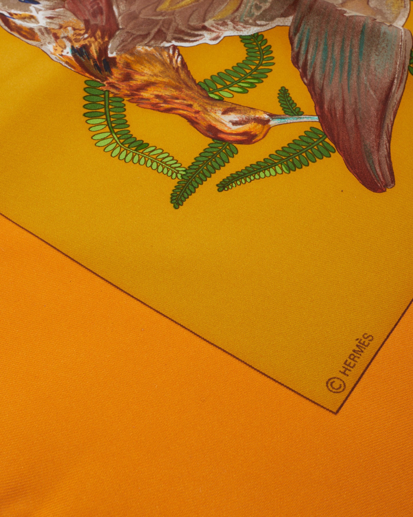 Hermès Orange Multi Bird "H De Linares" Silk Scarf