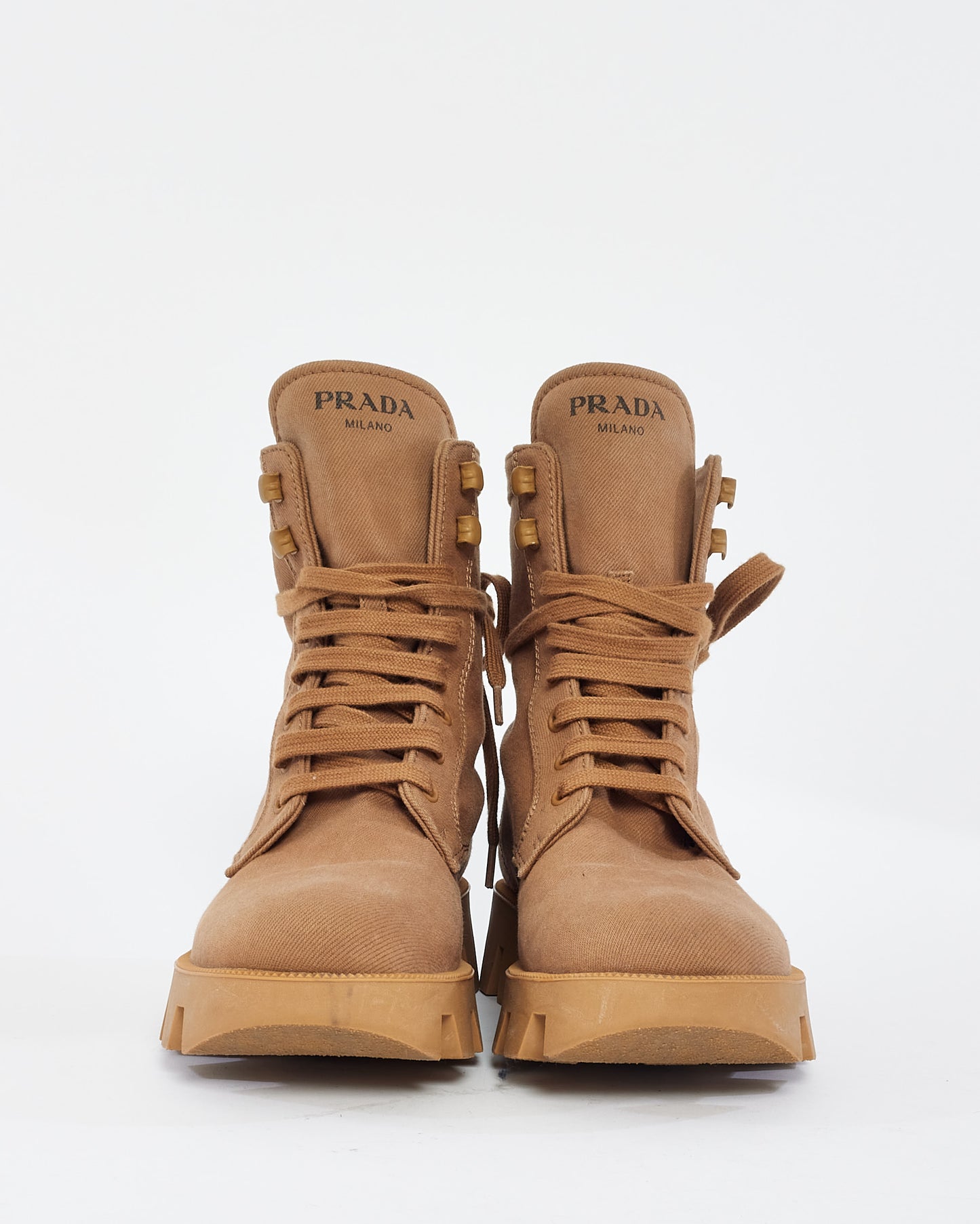 Prada Beige Canvas Combat Boot - 39