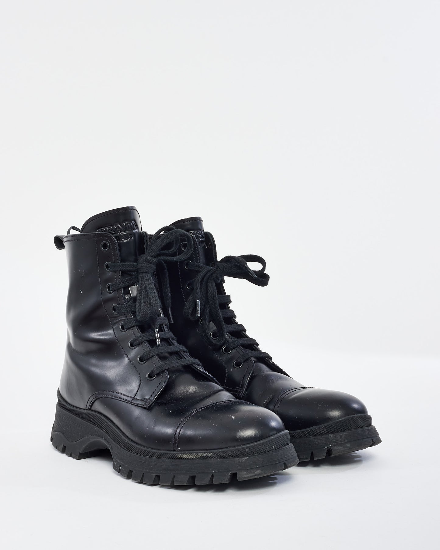 Prada Black Leather Combat Boots - 39