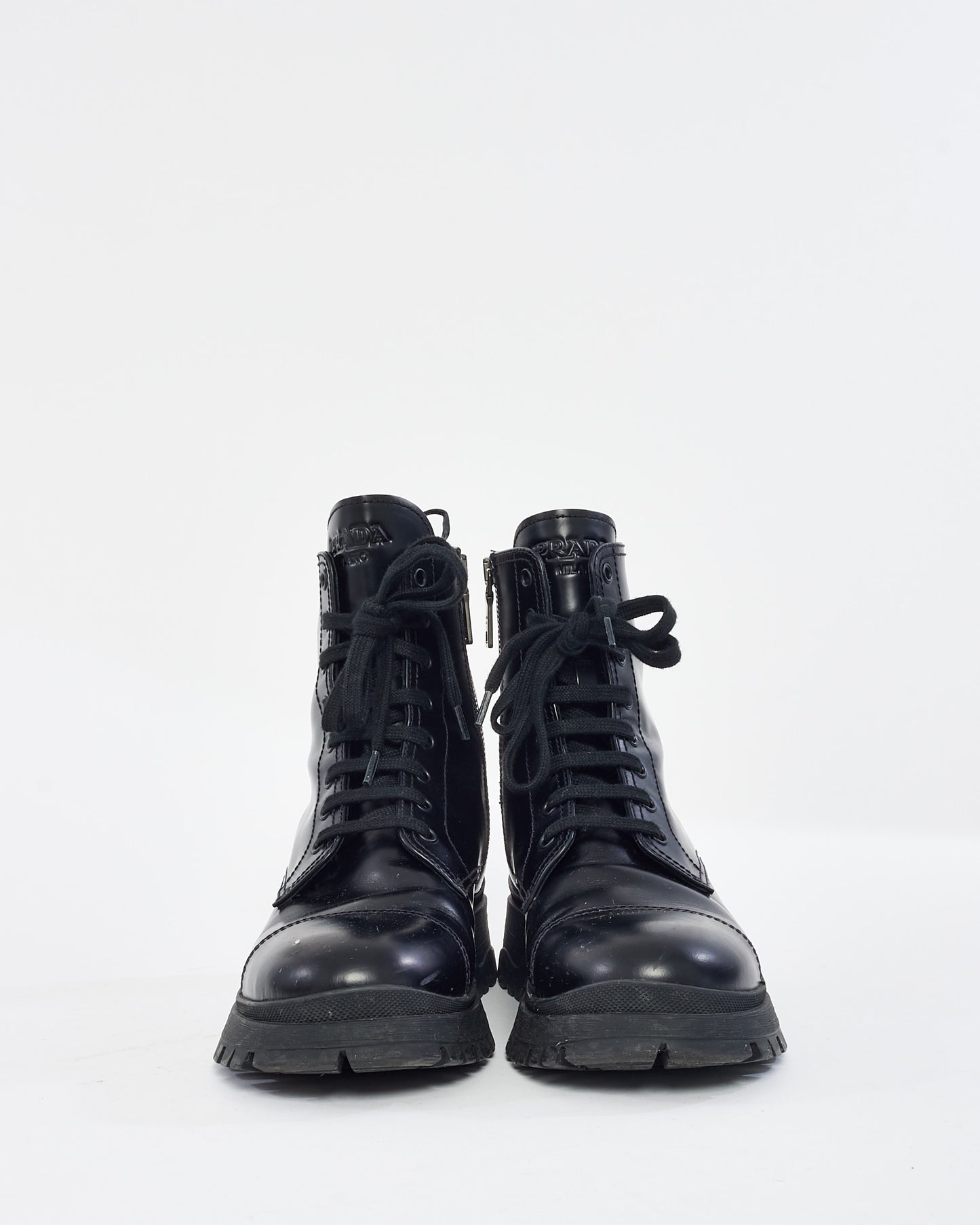 Prada Black Leather Combat Boots - 39