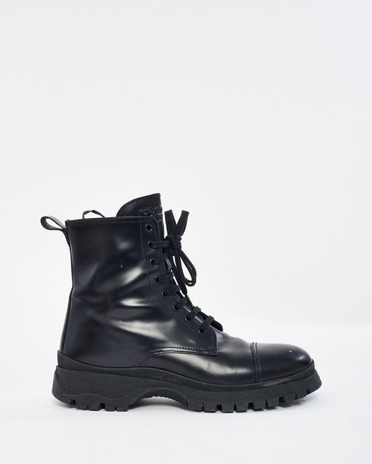 Prada Black Leather Combat Boots - 39