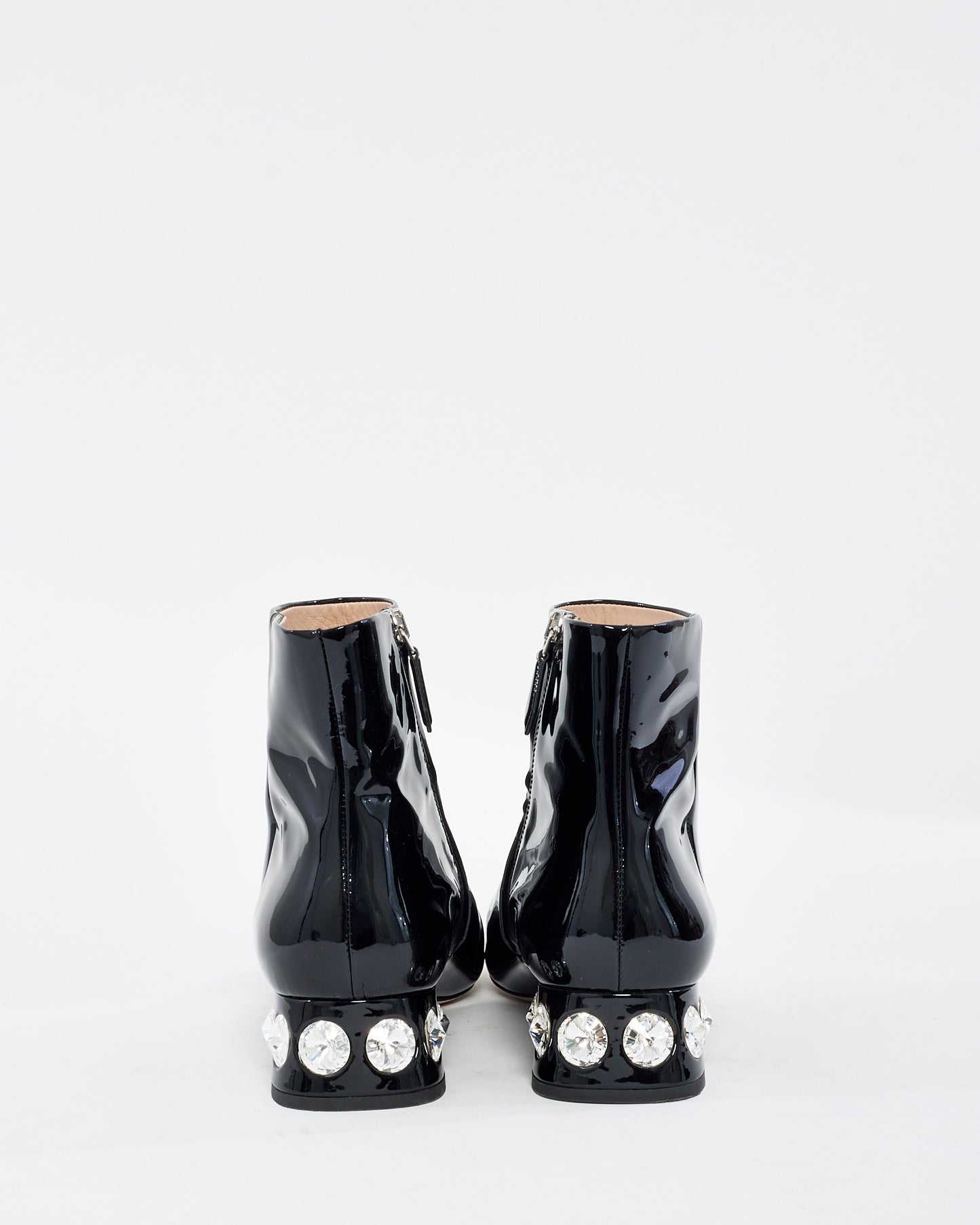 Miu Miu Black Patent Leather Ankle Boot with Jewel Heel - 39