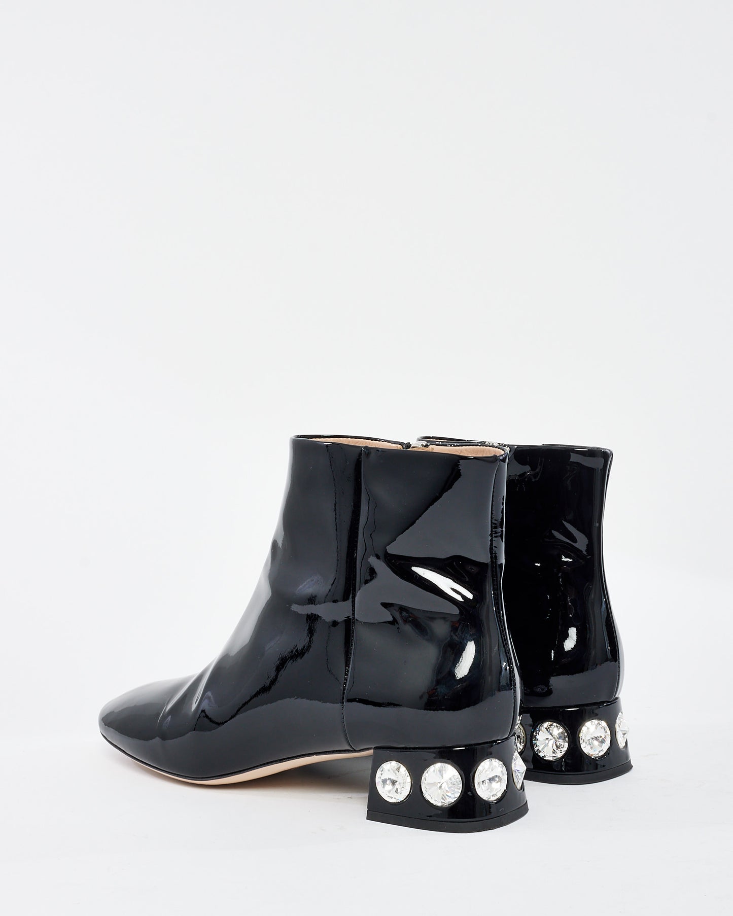 Miu Miu Black Patent Leather Ankle Boot with Jewel Heel - 39