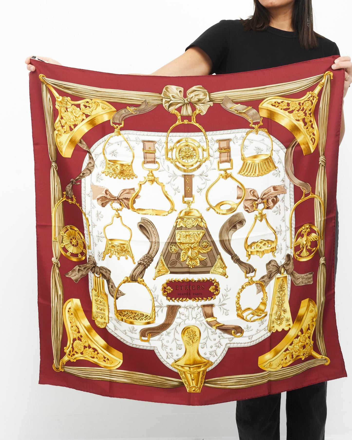 Hermès Burgundy Multi "Etriers" Silk Scarf